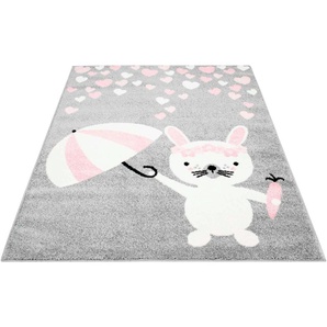 Kinderteppich CARPET CITY Bubble Kids 1318 Teppiche Gr. B/L: 140 cm x 200 cm, 11 mm, 1 St., grau Kinder Kinderzimmerteppiche Spielteppich, Hase, Herzen, Weicher Flor, Pflegeleicht, Kinderzimmer