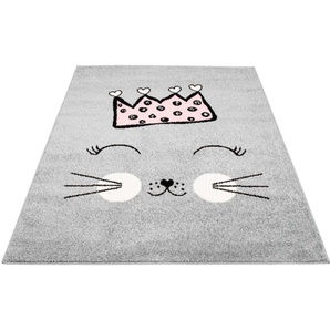 Kinderteppich CARPET CITY Bubble Kids 1331 Teppiche Gr. B/L: 120 cm x 160 cm, 11 mm, 1 St., grau Kinder Kinderzimmerteppiche Spielteppich, Katze, Krone, Weicher Flor, Pflegeleicht, Kinderzimmer