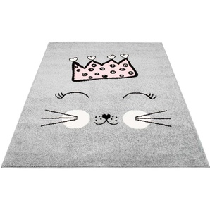 Kinderteppich CARPET CITY Bubble Kids 1331 Teppiche Gr. B/L: 80 cm x 150 cm, 11 mm, 1 St., grau Kinder Kinderzimmerteppiche Spielteppich, Katze, Krone, Weicher Flor, Pflegeleicht, Kinderzimmer
