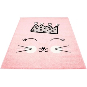 Kinderteppich CARPET CITY Bubble Kids 1331 Teppiche Gr. B/L: 80 cm x 150 cm, 11 mm, 1 St., rosa Kinder Kinderzimmerteppiche Spielteppich, Katze, Krone, Weicher Flor, Pflegeleicht, Kinderzimmer