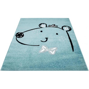 Kinderteppich CARPET CITY Bubble Kids 1333 Teppiche Gr. B/L: 160 cm x 225 cm, 11 mm, 1 St., blau Kinder Teppich Webteppich Kinderzimmerteppiche Teppiche Spielteppich, Teddy-Bär, Weicher Flor, Pflegeleicht, Kinderzimmer