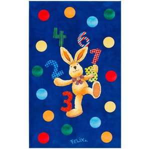 Kinderteppich Felix der Hase, Blau, Dunkelblau, Textil, Hase, rechteckig, 100x160 cm, Oeko-Tex® Standard 100, für Fußbodenheizung geeignet, rutschfest, Teppiche & Böden, Teppiche, Kinderteppiche