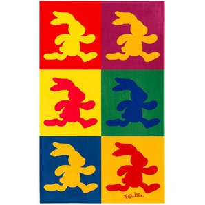 Kinderteppich Felix der Hase , Blau, Gelb, Grün, Rot, Beere, Hellgrün , Textil , Tier , rechteckig , 100 cm , Oeko-Tex® Standard 100 , für Fußbodenheizung geeignet, rutschfest , Teppiche & Böden, Teppiche, Kinderteppiche