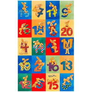 Kinderteppich Felix der Hase , Blau, Gelb, Grün, Rot, Hellgrün , Textil , Hase , rechteckig , 100 cm , Oeko-Tex® Standard 100 , für Fußbodenheizung geeignet, rutschfest , Teppiche & Böden, Teppiche, Kinderteppiche