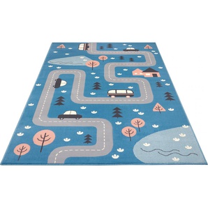Kinderteppich HANSE HOME Dream Street Teppiche Gr. B/L: 160 cm x 220 cm, 9 mm, 1 St., blau (himmelblau) Kinder Flachgewebeteppich Spielteppich Teppich Webteppich Kinderzimmerteppiche Teppiche Straßen Spielunterlage, Kurzflor, Strapazierfähig