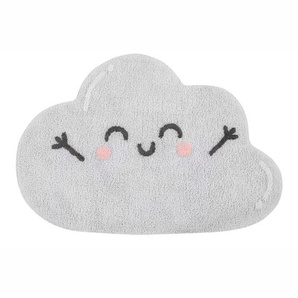 Kinderteppich Happy Cloud, Kawaii Wolke, grau, 100% Baumwolle, 120 x 85 cm, waschbar, Mr. Wonderful for Lorena Canals