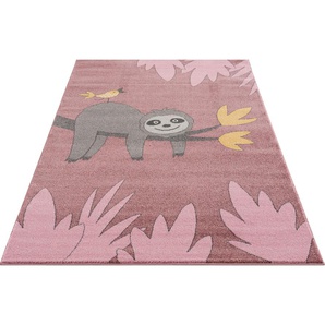Kinderteppich LÜTTENHÜTT Faultier Teppiche Gr. B/L: 160 cm x 230 cm, 14 mm, 1 St., rosa Kinder Kinderzimmerteppiche Kurzflor-Wende-Teppich, Tier, weiche Haptik