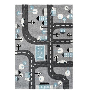 Kinderteppich Marree, Silber, Kunststoff, Großstadt, rechteckig, 120 cm, für Fußbodenheizung geeignet, in verschiedenen Größen erhältlich, strapazierfähig, Teppiche & Böden, Teppiche, Kinderteppiche