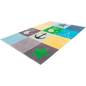 Kinderteppich OBSESSION My Stars 411 Teppiche Gr. B/L: 160 cm x 230 cm, 10 mm, 1 St., blau Kinder Teppich Kinderzimmerteppiche Teppiche Kurzflor, Patchwork Design, Motiv Sterne, Kinderzimmer