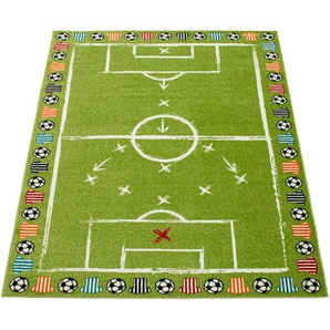 Kinderteppich PACO HOME Alma 974 Teppiche Gr. B/L: 160 cm x 220 cm, 14 mm, 1 St., grün Kinder Spielteppich Teppich Webteppich Kinderzimmerteppiche Teppiche Spiel-Teppich, Kurzflor, Motiv Fußballfeld, Kinderzimmer