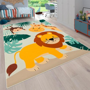 Kinderteppich PACO HOME Bino 582 Teppiche Gr. B/L: 200 cm x 290 cm, 4 mm, 1 St., beige Kinder Kinderzimmerteppiche Spielteppich, Motiv Tiere, Löwe & Giraffe, Kinderzimmer