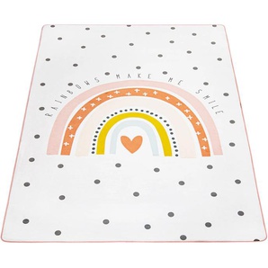 Kinderteppich PACO HOME Chicos 552 Teppiche Gr. B/L: 155 cm x 230 cm, 2 mm, 1 St., beige Kinder Kinderzimmerteppiche Flachgewebe, niedlich, Design, Motiv Regenbogen, Pastell-Farben