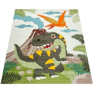 Kinderteppich PACO HOME Diamond 636 Teppiche Gr. B/L: 200 cm x 290 cm, 18 mm, 1 St., grün Kinder Teppich Webteppich Kinderzimmerteppiche Teppiche 3D-Design, Motiv Dinosaurier, Kinderzimmer
