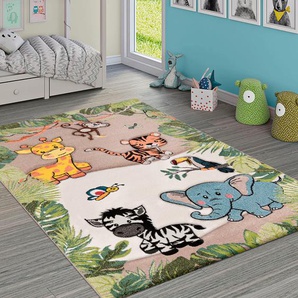 Kinderteppich PACO HOME Diamond 644 Teppiche Gr. B/L: 200 cm x 290 cm, 18 mm, 1 St., beige Kinder Kinderzimmerteppiche 3D-Design, Motiv Dschungel Tiere, Kinderzimmer
