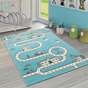 Kinderteppich PACO HOME Diamond 710 Teppiche Gr. B/L: 120 cm x 170 cm, 17 mm, 1 St., blau Kinder Kinderzimmerteppiche Kurzflor, Straßen-Spiel-Teppich, Kinderzimmer