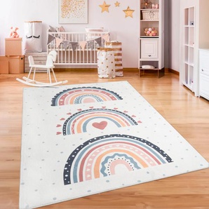 Kinderteppich PACO HOME Eliz 392 Teppiche Gr. B/L: 200 cm x 280 cm, 12 mm, 1 St., bunt (mehrfarbig) Kinder Kinderzimmerteppiche Kurzflor, Spielteppich, Patchwork-Muster, Motiv Punkte & Regenbogen