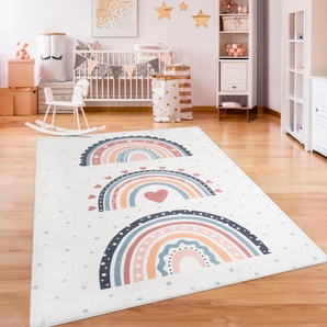 Kinderteppich PACO HOME Eliz 392 Teppiche Gr. B/L: 240 cm x 340 cm, 12 mm, 1 St., bunt (mehrfarbig) Kinder Kinderzimmerteppiche Kurzflor, Spielteppich, Patchwork-Muster, Motiv Punkte & Regenbogen