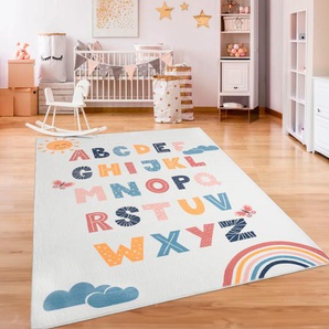 Kinderteppich PACO HOME Eliz 394 Teppiche Gr. B/L: 240 cm x 340 cm, 12 mm, 1 St., bunt (mehrfarbig) Kinder Kinderzimmerteppiche Kurzflor, Spielteppich, Motiv Alphabet & Regenbogen