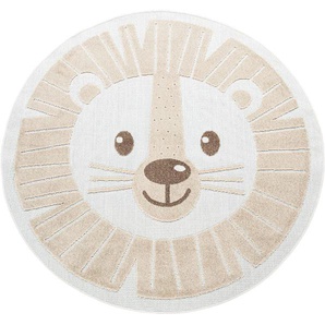 Kinderteppich PACO HOME Tweet 464 Teppiche Gr. Ø 160 cm, 12 mm, 1 St., beige Kinder Kinderzimmerteppiche Flachgewebe, Hoch-Tief-Effekt, Motiv Löwe, In- und Outdoor geeignet
