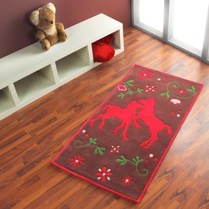 Kinderteppich PFERDEFREUNDE PF-102-01 Teppiche Gr. B/L: 150 cm x 220 cm, 10 mm, 1 St., braun Kinder Kinderzimmerteppiche Motiv Pferde, Konturenschnitt, brillante Farben, Kinderzimmer
