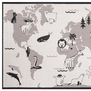 Kinderteppich PRIMAFLOR-IDEEN IN TEXTIL LINIA - Weltkarte Teppiche Gr. B/L: 135 cm x 190 cm, 3 mm, 1 St., weiß (wollweiß) Kinder Kinderzimmerteppiche Flachgewebe, Motiv Weltkarte, In- und Outdoor geeignet, Kinderzimmer