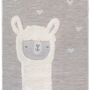 Kinderteppich PRIMAFLOR-IDEEN IN TEXTIL NAVAJO - Lama Teppiche Gr. B/L: 135 cm x 190 cm, 35 mm, 1 St., weiß (wollweiß) Kinder Kinderzimmerteppiche Hoch-Tief-Effekt, Motiv Lama, Kinderzimmer