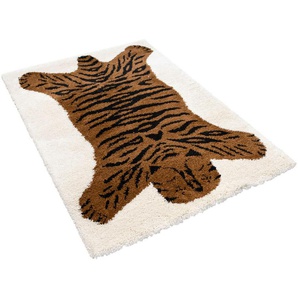 Kinderteppich PRIMAFLOR-IDEEN IN TEXTIL NOMAD - Tiger Teppiche Gr. B/L: 120 cm x 170 cm, 35 mm, 1 St., weiß (wollweiß) Kinder Kinderzimmerteppiche Hochflor, Motiv Tiger, Kinderzimmer