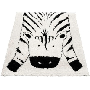 Kinderteppich PRIMAFLOR-IDEEN IN TEXTIL NOMAD - Zebra Teppiche Gr. B/L: 120 cm x 170 cm, 35 mm, 1 St., weiß (wollweiß) Kinder Kinderzimmerteppiche Hochflor, Motiv Zebra, Kinderzimmer