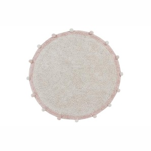 Kinderteppich rund mit Pommeln Bubbly, in natural vintage nude, 120 cm Durchmesser, 100% Baumwolle, waschbar, Lorena Canals