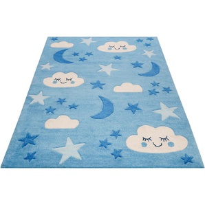Kinderteppich SMART KIDS LaLeLu Teppiche Gr. B/L: 120 cm x 170 cm, 9 mm, 1 St., blau Kinder Kinderzimmerteppiche Mond Sterne Wolken, Konturenschnitt