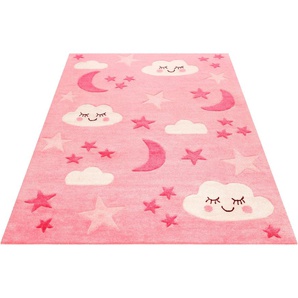 Kinderteppich SMART KIDS LaLeLu Teppiche Gr. B/L: 130 cm x 190 cm, 9 mm, 1 St., rosa Kinder Kinderzimmerteppiche Mond Sterne Wolken, Konturenschnitt