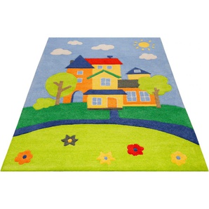 Kinderteppich SMART KIDS Villa Villakulla Teppiche Gr. B/L: 130 cm x 190 cm, 9 mm, 1 St., bunt Kinder Spielteppich Teppich Kinderzimmerteppiche Teppiche Stadt, Konturenschnitt