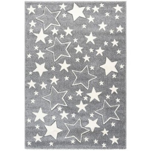 Kinderteppich Tamworth, Silber, Kunststoff, Stern, rechteckig, 120 cm, für Fußbodenheizung geeignet, in verschiedenen Größen erhältlich, strapazierfähig, Teppiche & Böden, Teppiche, Kinderteppiche