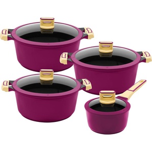 KING Kochtopf GOURMET, Aluminiumguss (Set, 8-tlg), Induktion, matte Oberfläche, Set + 3 Töpfen, 1 Stieltopf, 4 Glasdeckel
