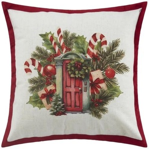 Kissen Weihnachtskranz - rot - Materialmix - 45 cm | Möbel Kraft