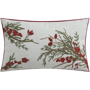 Kissen Zweige und Beeren - rot - Materialmix - 30 cm | Möbel Kraft
