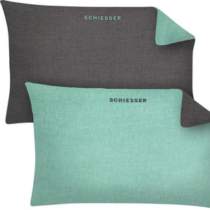 Kissenbezüge SCHIESSER Schiesser Feinbiber Doubleface Kissenhüllen 2er Pack Gr. B/L: 40 cm x 80 cm, 2 St., Feinbiber-Baumwolle, grün (mint, anthrazit) Kissenbezüge uni mit toller Wendeoptik