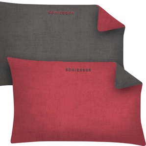 Kissenbezüge SCHIESSER Schiesser Feinbiber Doubleface Kissenhüllen 2er Pack Gr. B/L: 40 cm x 80 cm, 2 St., Feinbiber-Baumwolle, rot (rot, anthrazit) Kissenbezüge uni mit toller Wendeoptik