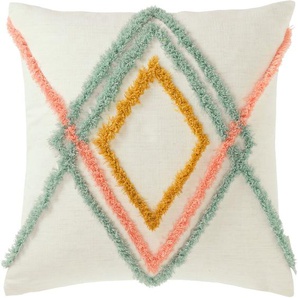 Kissenbezüge TOM TAILOR Colour Rhomb Gr. B/L: 45 cm x 45 cm, 1 St., Polyester-Leinen, grün (salbei, caramel) Kissenbezüge gemustert im modernen Boho-Style