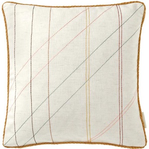 Kissenbezüge TOM TAILOR Stitched Gr. B/L: 40 cm x 40 cm, 1 St., Polyester-Leinen, beige (natur, weiß) Kissenbezüge gemustert mit aufgestickten Effektstreifen