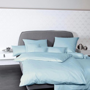 Kissenbezug JANINE Colors Mako Satin Kissenbezüge Gr. B/L: 80 cm x 40 cm, 2 St., Mako-Satin, blau (perlblau) Kissenbezüge uni mit Reißverschluss, Kissenhülle, feinfädig, 100% Baumwolle