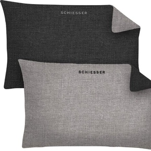 Kissenbezug SCHIESSER Schiesser Doubleface Kissenbezüge Gr. B/L: 80 cm x 40 cm, 2 St., Baumwolle, grau (grau, schwarz) Kissenbezüge uni in tollen Unifarben