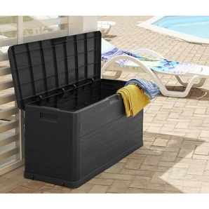 Kissenbox, Anthrazit, Kunststoff, Holz, 1 Fächer, 117x56x45 cm, Deckel, rollbar, UV-beständig, absperrbar, Aufbewahrung & Schutzhüllen, Gartenboxen