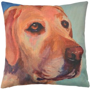 Clayre & Eef Kissenbezug 43x43 cm Braun Gelb Polyester Quadrat Hund Dekokissenbezug