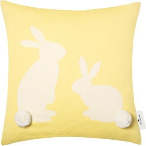 Kissenhülle Bobble Rabbit Kissenbezüge Gr. B/L: 40 cm x 40 cm, 1 St., Baumwolle, gelb (sonnengelb) Kissenbezüge gemustert mit Bommelapplikation