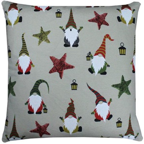 Kissenhülle HOSSNER - ART OF HOME DECO Laternenwichtel Kissenbezüge Gr. B/L: 40 cm x 40 cm, 1 St., Polyester-Baumwolle, bunt (beige, grün, rot) Kissenbezüge gemustert
