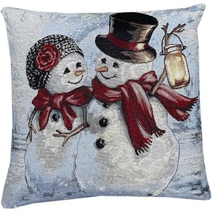 Kissenhülle HOSSNER - ART OF HOME DECO Snowman Love Kissenbezüge Gr. B/L: 50 cm x 50 cm, 1 St., Polyester-Baumwolle, bunt (blau, rot, weiß) Kissenbezüge gemustert