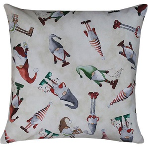 Kissenhülle HOSSNER - ART OF HOME DECO Wichtelparade Kissenbezüge Gr. B/L: 40 cm x 40 cm, 1 St., Baumwolle, bunt (beige, grün, rot) Kissenbezüge gemustert