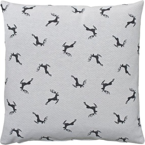 Kissenhülle HOSSNER - HOMECOLLECTION Sprunghirsch, Weihnachtsdeko Kissenbezüge Gr. B/L: 40 cm x 40 cm, 2 St., Polyester-Baumwolle, beige (beige, grau) Kissenbezüge gemustert