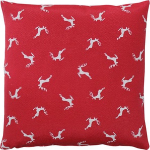 Kissenhülle HOSSNER - HOMECOLLECTION Sprunghirsch, Weihnachtsdeko Kissenbezüge Gr. B/L: 40 cm x 40 cm, 2 St., Polyester-Baumwolle, rot (bordeaux, beige) Kissenbezüge gemustert